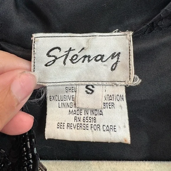 Vintage Stenay Black Hand Beaded Sequin 100% Silk Jacket Top Wimens Size Small S